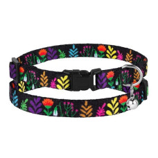 Ошейник для котов BronzeDog Urban с колокольчиком, принт Цветы, Черный 