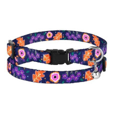 Ошейник для котов BronzeDog Urban с колокольчиком, принт Цветы, Синий 