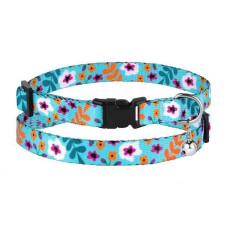 Ошейник для котов BronzeDog Urban с колокольчиком, принт Цветы, Ментол 