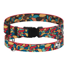 Ошейник для кошек BronzeDog Urban Art нейлоновый с пластиковой пряжкой и колокольчиком Витраж, XS 18-28 см