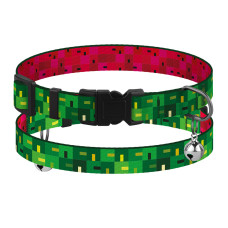 Ошейник для кошек BronzeDog Urban Art нейлоновый с пластиковой пряжкой и колокольчиком Пиксель, XS 18-28 см