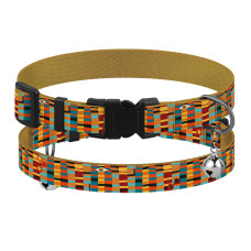 Ошейник для кошек BronzeDog Urban Art нейлоновый с пластиковой пряжкой и колокольчиком Алекса, XS 18-28 см