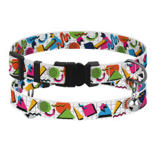Ошейник для кошек BronzeDog Urban Art нейлоновый с пластиковой пряжкой и колокольчиком Геометрия, XS 18-28 см