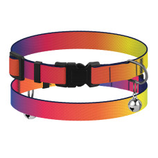 Ошейник для кошек BronzeDog Urban Art нейлоновый с пластиковой пряжкой и колокольчиком Градиент, XS 18-28 см