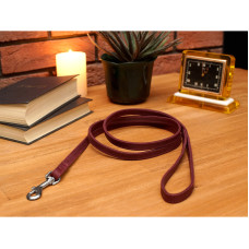 Поводок для собак кожаный BronzeDog Crazy хром Бордо S 153 см 12 мм