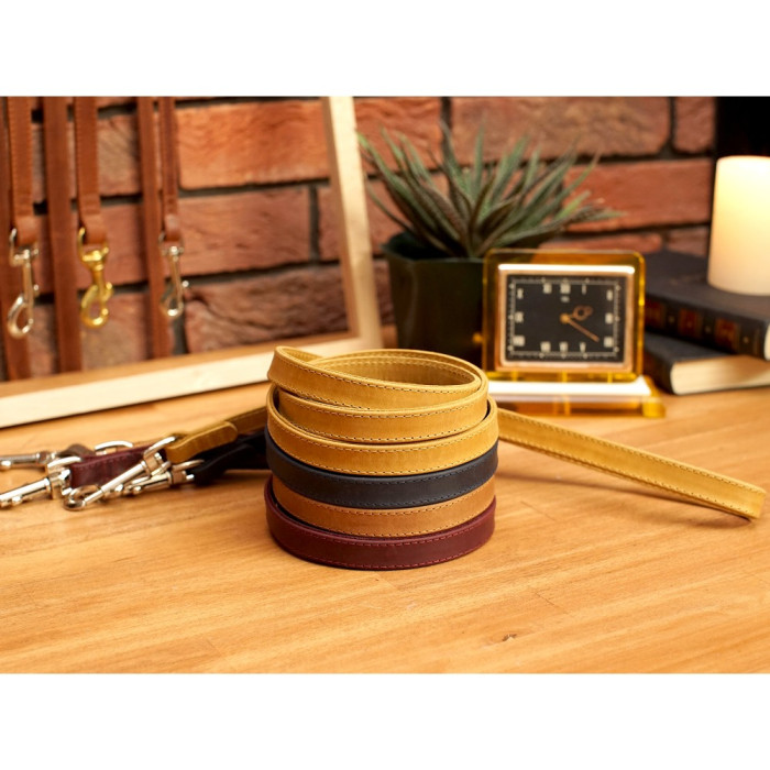 Повідець для собак шкіряний Crazy хром Темно-Синій M  153 см 28 мм