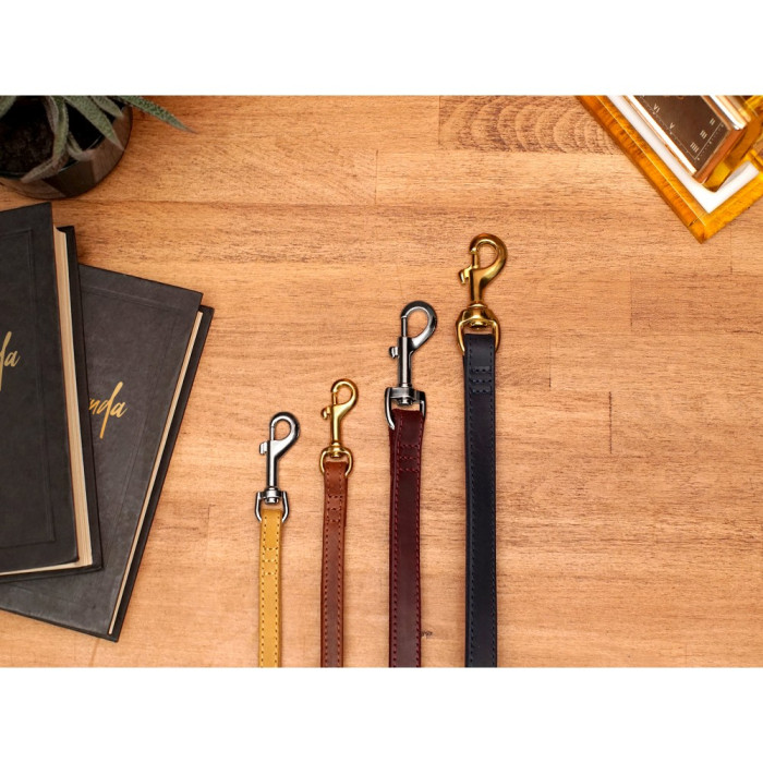 Повідець для собак шкіряний Crazy хром Темно-Синій M  153 см 28 мм