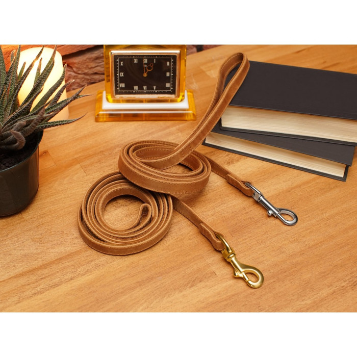 Повідець для собак шкіряний Crazy хром Темно-Синій M  153 см 28 мм