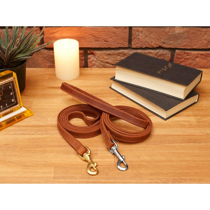 Повідець для собак шкіряний Crazy хром Темно-Синій M  153 см 28 мм