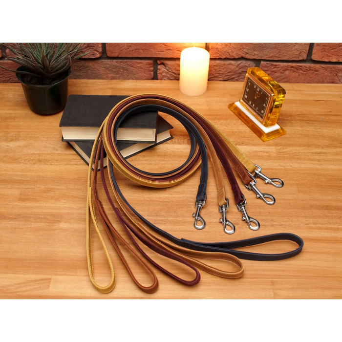 Повідець для собак шкіряний Crazy хром Темно-Синій M  153 см 28 мм