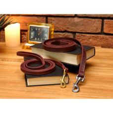 Поводок для собак BronzeDog Crazy кожаный золото Бордо, S: 153 см, 12 мм