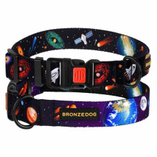 Ошейник для cобак BronzeDog Urban Cosmos нейлоновый c пластиковой пряжкой, Чёрный S 25-33 см