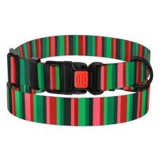 Ошейник для собак BronzeDog Urban нейлоновый в полоску с пластиковой пряжкой, красно-зеленый 