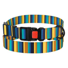 Ошейник для собак BronzeDog Urban нейлоновый в полоску с пластиковой пряжкой, желто-синий 