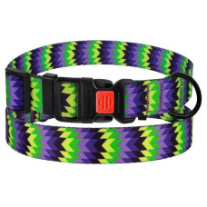 Ошейник для собак BronzeDog Urban Зигзаг нейлоновый с пластиковой пряжкой, Фиолетово-Салатовый 