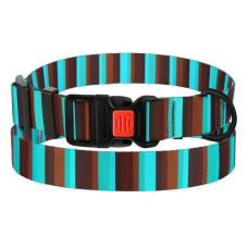 Ошейник для собак BronzeDog Urban нейлоновый в полоску с пластиковой пряжкой, коричнево-голубой 