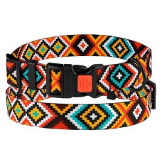 Ошейник для собак нейлоновый BronzeDog Urban с пластиковой пряжкой, принт Гуцульский, Оранжевый S 25-33 см