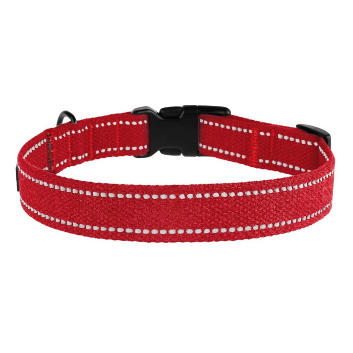 Ошейник для Собак Bronzedog Сotton Рефлекторный х/б Брезент Красный S 25-33 см