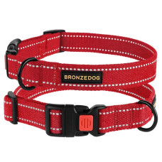 Ошейник для Собак Bronzedog Сotton Рефлекторный х/б Брезент Красный S 25-33 см