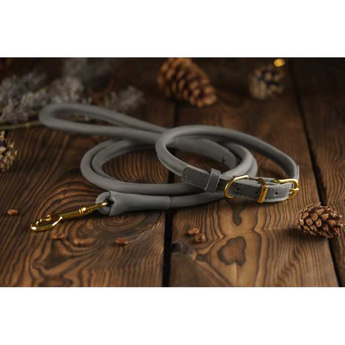 Поводок для собак BronzeDog Crazy кожаный круглый золото Графит, S: 153 см, 9 мм