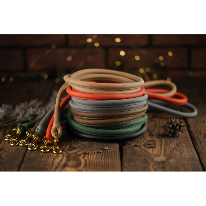 Поводок для собак BronzeDog Crazy кожаный круглый золото Графит, S: 153 см, 9 мм