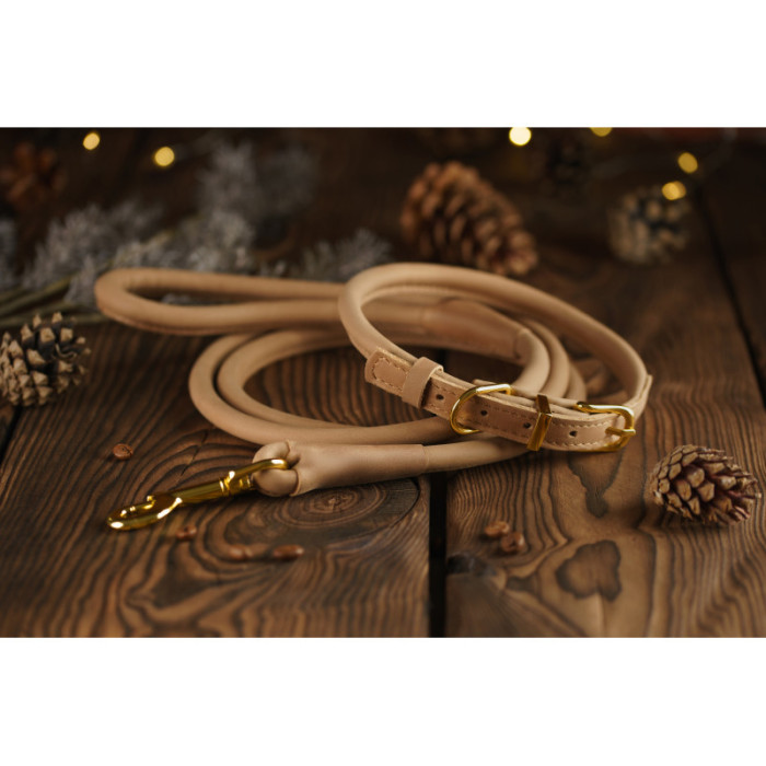 Поводок для собак BronzeDog Crazy кожаный круглый золото Бежевый, S: 153 см, 9 мм