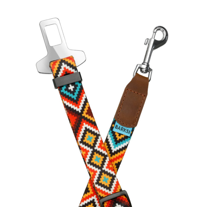 Автомобільний Ремінь Безпеки для Собак Barksi Нейлоновий Принтований Гуцульский Помаранчевий, S, 46-80 см