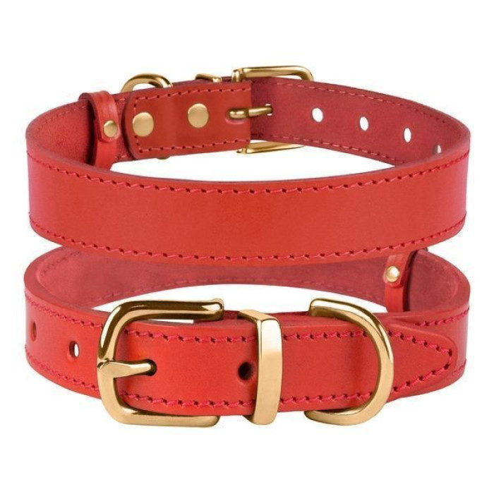 Кожаный ошейник для собак с литой латунной фурнитурой, красный L 38-48 см