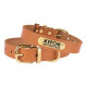 Кожаный ошейник для собак с литой латунной фурнитурой, горчичный 2XS 18-25 см