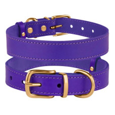 Кожаный ошейник для собак с литой латунной фурнитурой, фиолетовый XS 23-30 см