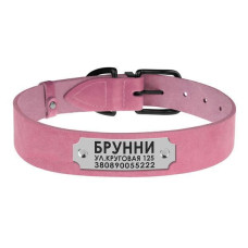 Кожаный ошейник для собак с металлической фурнитурой, пудровый   см