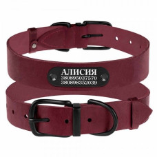Кожаный ошейник для собак с металлической фурнитурой, бордовый 2XS 19 - 26,5 см