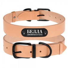 Кожаный ошейник для собак с металлической фурнитурой, персиковый 2XS  19 - 26,5 см