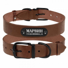 Кожаный ошейник для собак с металлической фурнитурой, коричневый 2XS  19 - 26,5 см
