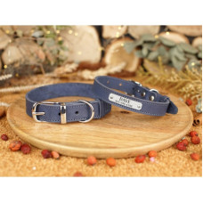 Нашийник для собак шкіряний з хромованою фурнітурою Classic Темно-Синій, 2XS 18-25 см