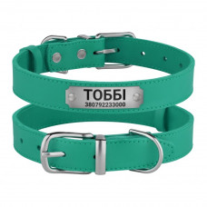 Ошейник для Собак Кожаный BronzeDog Classic с Хромированной Фурнитурой Бирюзовый XS 23-30 см