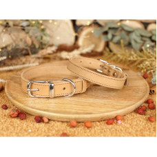 Ошейник для собак кожаный с хромированной фурнитурой Classic Бежевый, 2XS 18-25 см