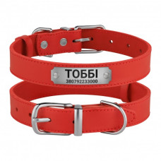 Ошейник для Собак Кожаный BronzeDog Classic с Хромированной Фурнитурой Красный M 33-43 см
