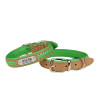 Нашийник для собак шкіряний підклеєний плетений Бежевий хром Зелений XL 43-56 см 