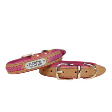 Нашийник для собак шкіряний підклеєний плетений Бежевий хром Фіолетовий S 28-36 см