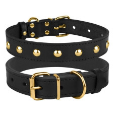 Ошейник для собак кожаный BronzeDog Classic со стальной фурнитурой и заклепками, Черный 
