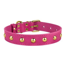 Ошейник для собак кожаный BronzeDog Classic со стальной фурнитурой и заклепками, Розовый 