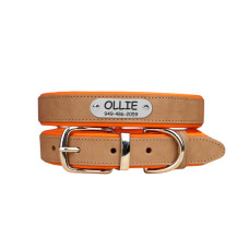 Нашийник для собак шкіряний підклеєний Бежевий хром Помаранчевий S 28-36 см