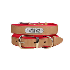 Нашийник для собак шкіряний підклеєний Бежевий хром Рожевий S 28-36 см