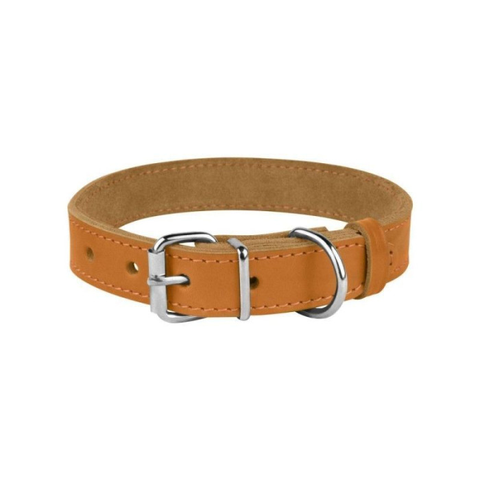 Ошейник для собак кожаный BronzeDog Classic со стальной фурнитурой и заклепками, Горчичный 
