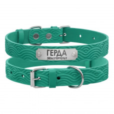 Ошейник для Собак Кожаный BronzeDog Classic с тиснением Бирюзовый 2XS 18-25 см