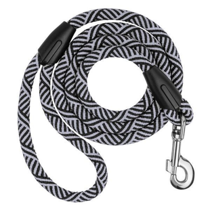 Поводок для собак Bronzedog Active из альпинистского шнура 152 см, Черно-Серый 