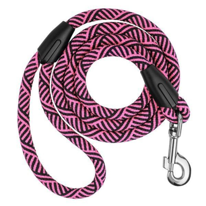 Поводок для собак Bronzedog Active из альпинистского шнура 152 см, Черно-Розовый 1,6