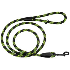 Поводок для собак Bronzedog Active из шнура светоотражающий, черно-зеленый, 183 см S/M
