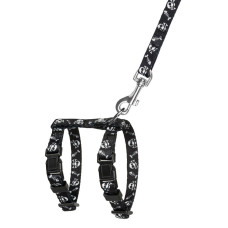 Шлей с поводком для кошек и мелких собак BronzeDog Urban Черепа Черная 2XS